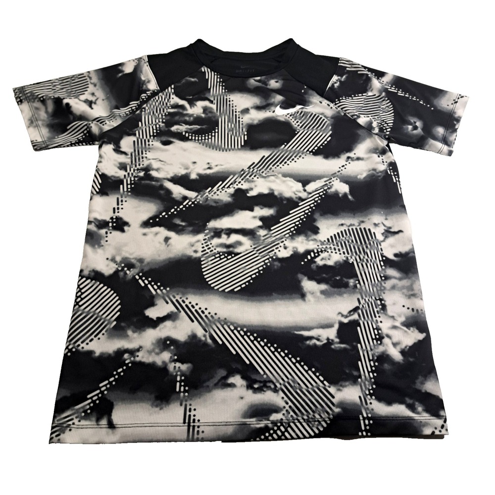Nike Dri-Fit T-Shirt Boys XL Gray Camo Excellent CJ7812-010 Swoosh Graphic